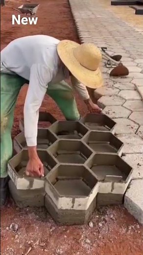 Genius Way to Lay Concrete Pavers! #oddlysatisfying #construction #diy #gardening #paving #hexagons