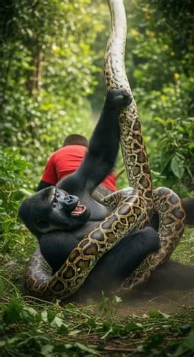 What if a Gorilla Fought a Python to Save Its Family Pride #animalbattle #wildlifeclips #nature