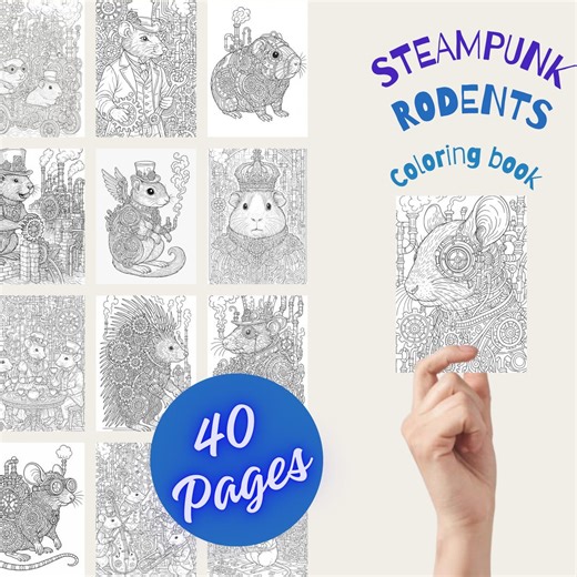 40 Steampunk Rodent Coloring Pages | Mechanical Mice, Rats & Squirrels | Steampunk Printable PDF - Etsy