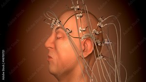 Electroencephalography machine analyzing activity of a human brain. Closeup. HD