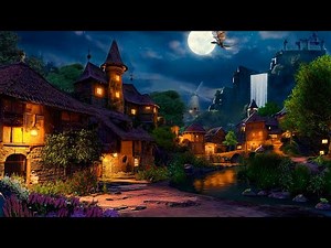 Fantasy Medieval Village Ambience | Relaxing Medieval Village Sounds at Night, Crickets, Owl Sounds