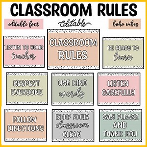 Printable Boho Neutral Spotty Classroom Rules, Editable Classroom Rules