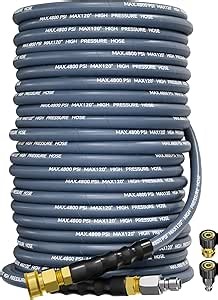 3/8" 4800PSI Pressure Washer Hose 150FT with Swivel Quick Connect for Cold/Hot Water Max 248°F, Kink Resistant Steel Wire Braided, Wear Resistant Power Washer Hose with M22 14mm Adapter