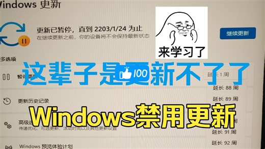 禁用系统更新，Windows禁用更新，永久禁用系统更新。