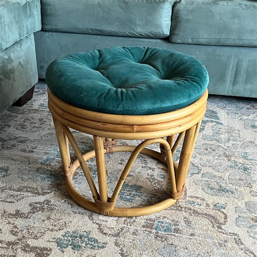 Vintage Rattan Ottoman With Cushion Round Boho Footstool Plant Stand 1970s - Etsy