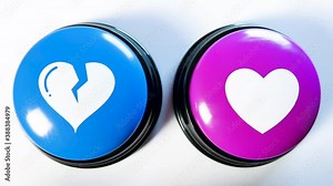 Woman pushing dislike or like button on white background. Choosing heart or broken heart reaction. 4k video for ads, promotion, negative or positive review, feedback. User behavior on social media