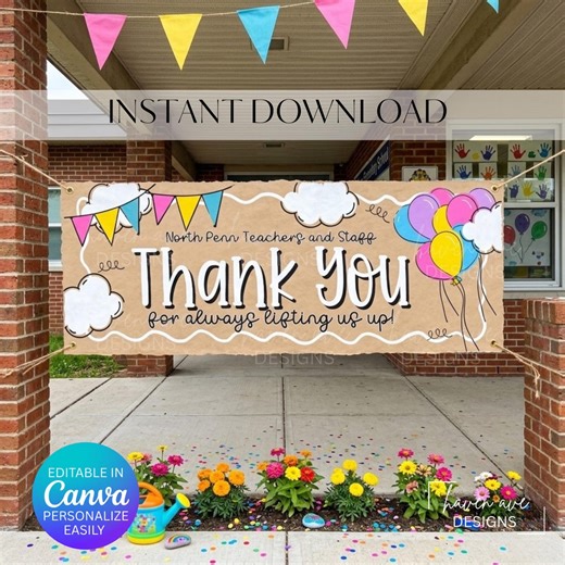 Editable Teacher Appreciation Banner, Thank You Staff Decor (digital Download) - Etsy
