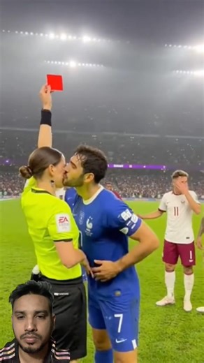 Female referee halts the match and firmly raises a red card toward. #soccerplayer #shorts #football