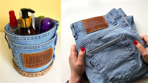 DIY 👖✂️ Idea of recycling old jeans into a storage basket