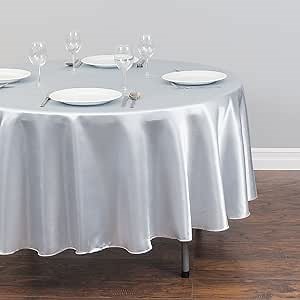 LinenTablecloth 90-Inch Satin Tablecloth, Round, Silver