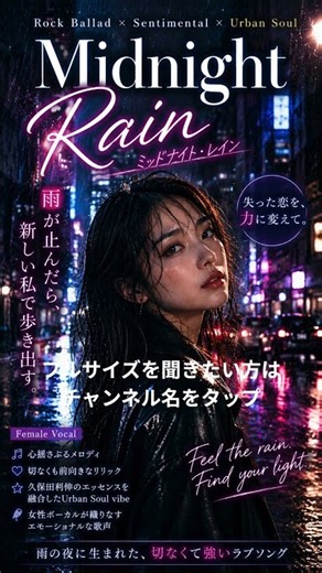 Midnight Rain｜切ない恋と雨の夜を描いた女性ボーカルバラード #ai音楽#RockBallad #FemaleVocal