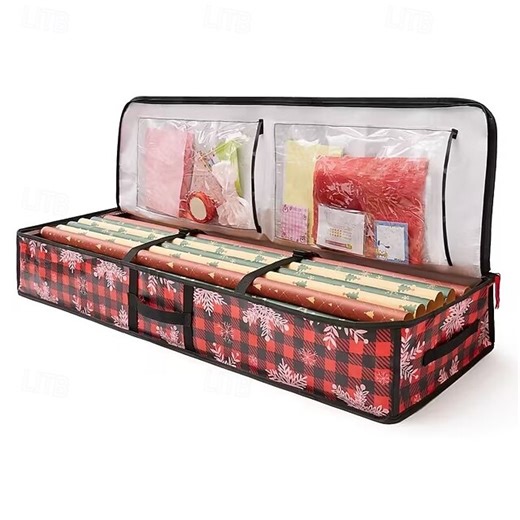 Gift Wrap Storage Box, Christmas Wrapping Paper Storage Container, Under-Bed Organizer for Holiday Accessories, Dustproof Moisture-Proof & Insect-Resistant Christmas Storage Bag with Snowflake Pattern 2025