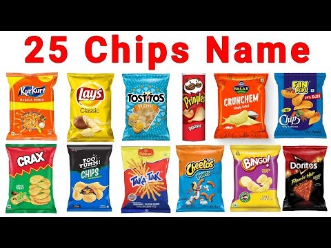 25 Chips Name | 25 चिप्स के नाम सीखें बच्चों | Chips Name English & Hindi Learning for Kids