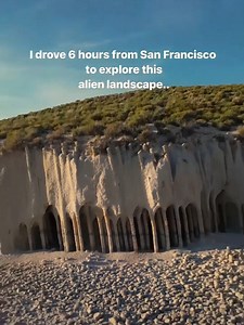 The spectacular Crowley Lake Columns 😍 The natural formations near Visit Bishop require a two-mile hike, but are worth every step ❤️. They're typically visible from late autumn to early spring when water levels are low, though we do recommend checking weather conditions before visiting ✅ 📍 Mono County Tourism - California's Eastern Sierra 📷 IG @modicumofjoy | Visit California