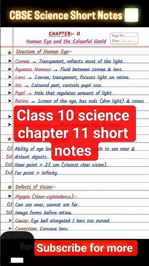 👁️Class 10 Science Chapter 11 – Human Eye and Colourful World short notes in just one quick video!