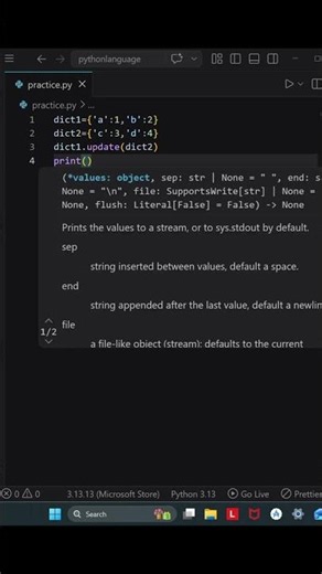 82 Python Program to merge 2 dictionaries using the update method | @learnwithmejay