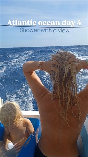 Anna | Fulltime sailor • Digital Nomad 🌏 on Instagram: "Crossing the Atlantic ocean day 4! What a fantastic view from todays shower, sea sea and nothing but sea 🌊 sailing in 9 knots and the weather is fantastic ☀️ What kind of view would you prefer when you take a shower? 😍 Follow along when we cross the Atlantic and cruise the Carribean @a.goodvibes.journey 🌏 @arc_rally #ARCPlus2025lifeatsea #sailingwithkids #crossingtheatlantic #arcplus2025 #bopåbåt #segla #tidtillsammans #familjpåäventyr"