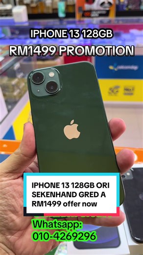 Iphone 13 128GB OFFER NOW PROMOTION✨✨ Banyak tanya masih ada sampai stock tidak iphone 13??? Ya bosku sudah ada guys Iphone 13 128GB Gred A RM1499‼️ ✅Fullset With Box ✅Battery Health 100% ✅Super Good Condition Mahu beli sila terus whatsapp saya guys sebelum habis stock‼️ Whatsapp: 010-4269296 Kami ada Pos/ Cod / Bus delivery 👍👍👍 #iphone13 #iphonemurah #iphonesecondhand #iphonesibu #fyp