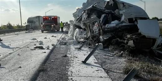 I-24 eastbound in Kentucky closed after 2 tractor-trailers crash spilling two substances on the road
