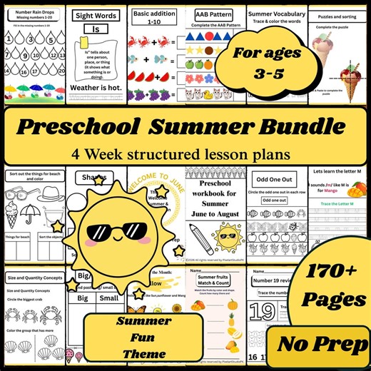 Summer Preschool Curriculum Bundle|pre-k Worksheets|toddler Busy Book Activities|lesson Plans June July August| No Prep 3-5 |learning Binder - Etsy
