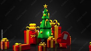 Christmas tree and gift boxes.Loop able 3DCG render animation.