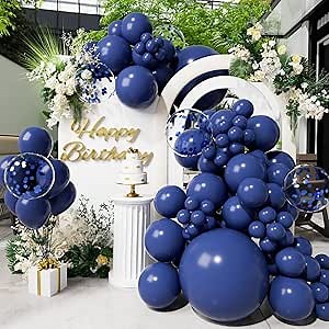 SUWEN Navy Balloons and Confetti Balloons 18/12/10/5Inch Different Sizes 60PCS Set Shiny Latex Helium Dark Navy Balloon for Birthday Party Graduation Anniversary Decorations