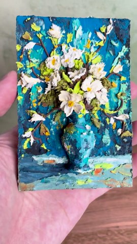 3D Floral Relief Painting, Textured Modeling Paste Impasto Art (8x12cm) - Etsy
