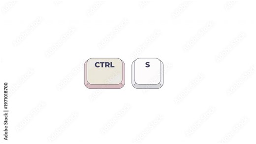 Ctrl S letter keyboard shortcut keys animation. Save file and project in application. Document management. Animated hotkey combo buttons click for pc, laptop. 4K video. Computer press action