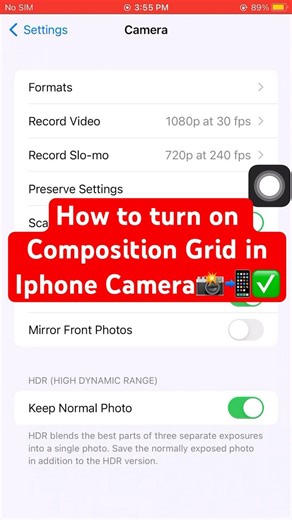How to turn on Composition Grid in Iphone Camera📸📲✅ #iphone #camera #grid #composition
