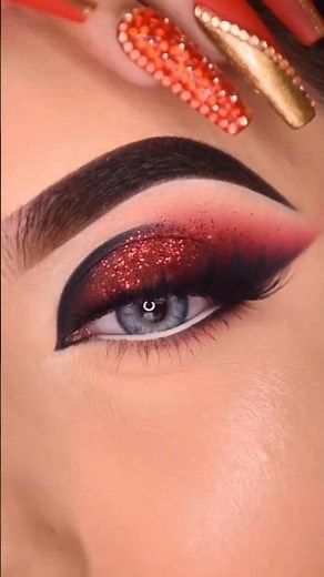 Red & Black Eye Makeup Tutorial | Bold Smokey Glam Look##shorts