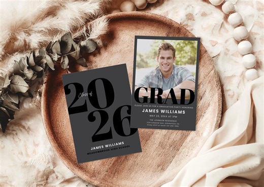 Modern Black Graduation Invitation Template, Senior Graduate Announcement, Graduation Party Invite, Boy Son 2026 Photo Grad Card Editable - Etsy