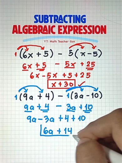 37K views · 616 reactions | Subtracting Algebraic Expressions! #basicalgebra #algebra #mathchallenge #basicmath #mathematics #MathTutor #teachergon #AlgebraicExpressions | Ako si Teacher Gon | Facebook