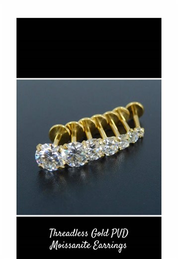 ✨✨Gold PVD Threadless Moissanite Stud Earrings💎💎#studearrings #moissaniteearrings #MinimalistJewelry #GoldTone #earrings #nosering #goldearrings