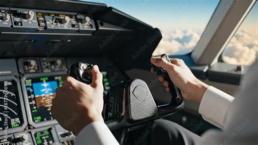Skilled Pilot Maneuvering Aircraft Controls at High Altitude: A Glimpse into the Precision and Focus Required for Safe Aviation Operations