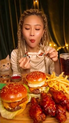 Delicious ASMR: Enjoying a Big Feast 🍔🍗🧀 #shorts