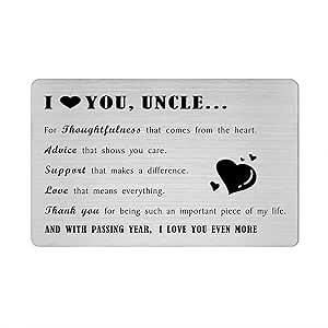Gifts for Uncle - Laser Engraved I Love You Uncle Wallet Card - Personalized Uncles Gifts from Niece/Nephew (Credit Card Size)