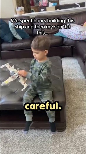 Kid accidentally breaks dads Lego Spaceship 😂