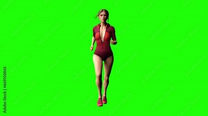 3D animations rendering of a walking woman on green background. 4k 30fps