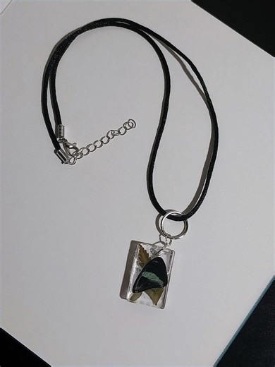 Real Pink and Blue Butterfly Top Wing Pendent Neckless With Resin and Fern Plant - Etsy