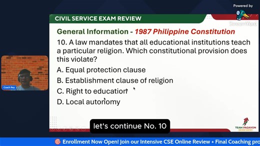 7K views · 106 reactions | Enrollment is now open for our Online Review Program with Final Coaching for the March 8, 2026 Civil Service Examination (CSE-PPT)! CSE Review with Coach Rey - Part 10 | Team Padayon Review Center | Facebook