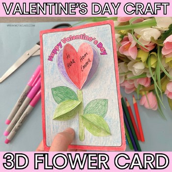 3D Flower Pop-Up Valentine's Day Card Craft, Writing Activity, Coloring Pages