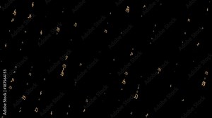 golden streams of flying notes at an angle. musical background. seamless loop.