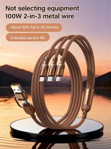 3-In-1 100W (Max) Fast Charging Cable, USB A/Type C To Lightning, Nylon Braided Charging Cord, Compatible With Smartphones/Android/Type-C And Micro USB Devices, Power Bank, Charger, Universal Charger | SHEIN