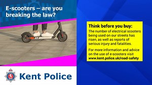 It is illegal to use e-scooters on public footpaths, roads or cycle lanes. You can only use them on private land with the landowner's permission. For more information visit our website https://www.kent.police.uk/road-safety | Kent Police