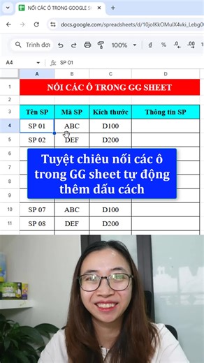 Tuyệt chiêu nối các ô trong gg sheet tự động thêm dấu cách. #LearnOnTi...
