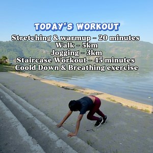 Today's workout Stretching & warmup - 20 minutes Walk - 5km Jogging - 3km Staircase Workout - 45 minutes Coold Down & Breathing exercise | TS Rekha