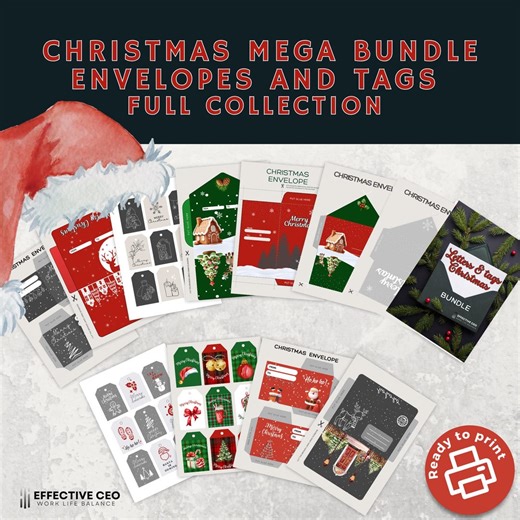 Christmas Envelope and Tag Mega Pack 25 Envelopes 54 Gift Tags PDF - Etsy