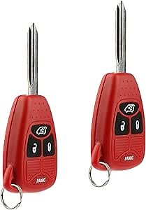 Key Fob Keyless Entry Remote fits Chrysler 200 300 300c PT Cruiser Sebring / Dodge Avenger Charger / Jeep Commander Grand Cherokee Liberty (Red), Set of 2