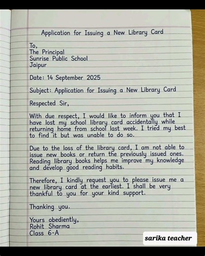 application letter for issuing library card | english application letter #english