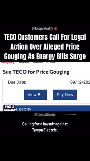 TAMPA WEEKLY on Instagram: "Power bills are surging — and Tampa Bay residents are pushing back | ⚡️🔋🌴 Customers of Tampa Electric Company (TECO) are calling for legal action amid allegations of price gouging as monthly energy bills continue to climb across the Tampa Bay area. - 📈 What’s driving the outrage? • State regulators approved hundreds of millions of dollars in new rate increases for TECO over the next few years • The average residential customer could see bills rise $5–$9+ per month,
